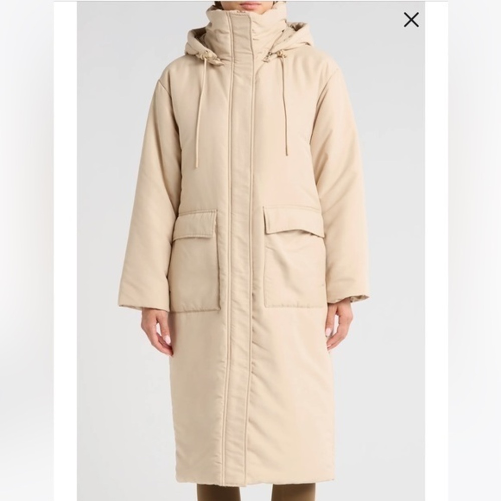 Zella Duvet Insulated Long Beige Hooded Coat NWT